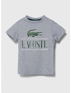 Detské bavlnené tričko Lacoste šedá farba, s potlačou