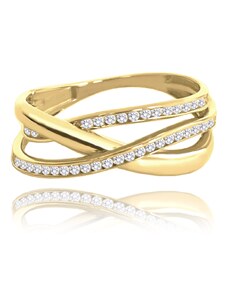 MINET Zlatý opletený prsteň s bielymi zirkónmi Au 585/1000 veľkosť 62 - 2,65g