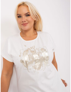 Fashionhunters Ecru casual blouse plus sizes with print