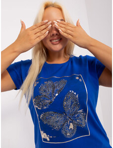 Fashionhunters Cobalt blouse of larger size with print