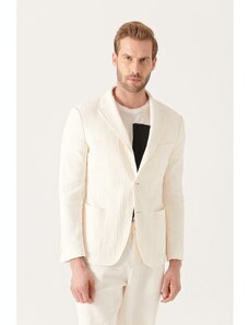 Avva Men's Ecru Textured Flexible Jacket