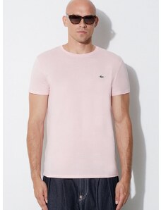 Bavlnené tričko Lacoste ružová farba, jednofarebný