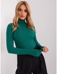 Basic Klasický tmavo-zelený rebrovaný sveter s golierom