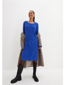 bonprix Pletené vrúbkované šaty s rozparkom, oversize, farba modrá, rozm. 56/58