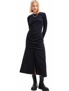 Šaty Desigual 23WWVWA0 WOMAN WOVEN DRESS LONG SLEEVE čierna farba, midi, priliehavé