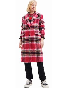 Kabát Desigual 23WWEWAD WOMAN WOVEN OVERCOAT dámsky, ružová farba, prechodný, dvojradový