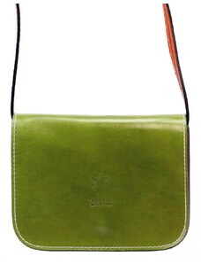 Vera Pelle Kožená malá dámska crossbody kabelka olivová zelená s červeným pásikom