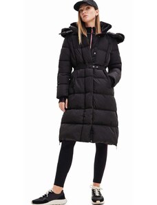 Kabát Desigual 23WWEWAZ WOMAN WOVEN PADDED LONG OVERCOA dámsky, čierna farba, zimná