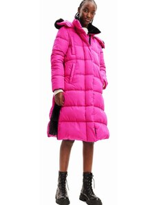 Kabát Desigual 23WWEWAZ WOMAN WOVEN PADDED LONG OVERCOA dámsky, ružová farba, zimná