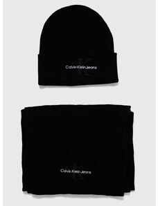 Bavlnená čiapka a šál Calvin Klein Jeans čierna farba