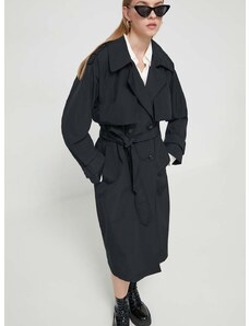 Kabát Abercrombie & Fitch dámsky, čierna farba, prechodný, dvojradový