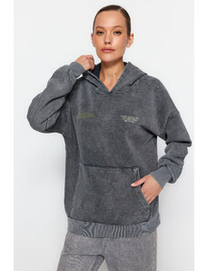 Trendyol Anthracite Thick Fleece Inside. A Washing Effect Oversized/Wide Knitted Sweatshirt