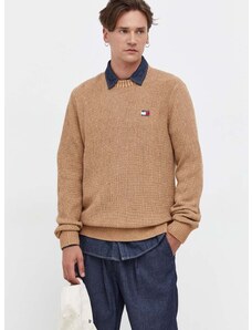 Bavlnený sveter Tommy Jeans béžová farba