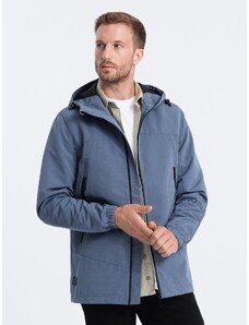 Ombre Clothing Pánska prechodná bunda s kapucňou - modrá V3 OM-JANP-22FW-005