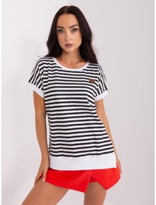 Fashionhunters Black and white cotton blouse with cuffs