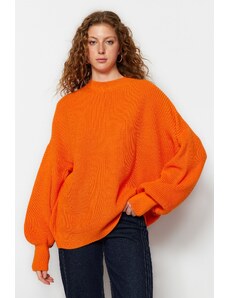 Trendyol Collection Oranžový Wide Fit pletený sveter s výstrihom