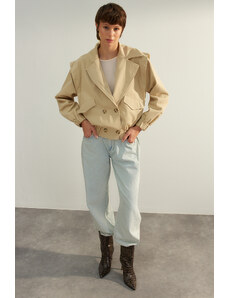 Trendyol Collection Béžový oversize kabát do bundy odpudzujúci vodu