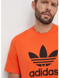 Bavlnené tričko adidas Originals pánsky, oranžová farba, s potlačou