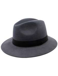 Fiebig - Headwear since 1903 šedý klobúk plstený s kašmírom - šedý so šedou stuhou - klopená krempa