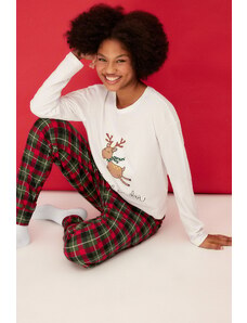 Trendyol Multicolored 100% Cotton Christmas Theme T-shirt-Jogger Knitted Pajamas Set