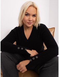 Fashionhunters Čierny sveter plus-size s výstrihom do V