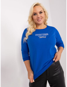 Fashionhunters Cobalt blue plus size blouse with lettering