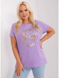 Fashionhunters Purple plus size blouse with appliqué and print