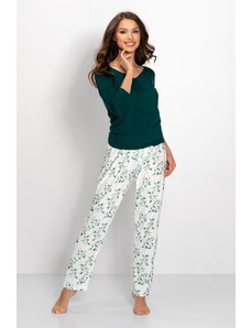 Momenti Per Me Luxusné dámske pyžamo s kvetmi Carla zelené, Farba zelená