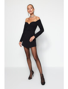 Trendyol Collection Čierna sukňa s otvoreným pásom/korčuliarska asymetrická tkané elegantné večerné šaty