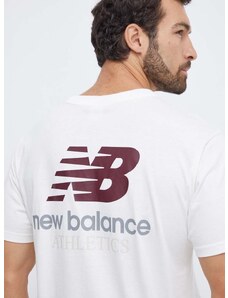 Bavlnené tričko New Balance pánsky, béžová farba, s potlačou