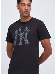Bavlnené tričko 47brand MLB New York Yankees pánske, čierna farba, s potlačou