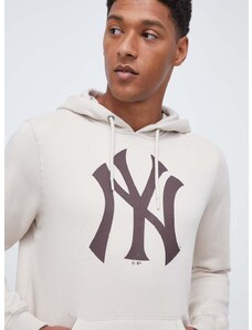 Mikina 47brand MLB New York Yankees pánska, béžová farba, s kapucňou, s potlačou