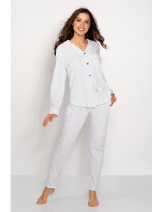 Momenti Per Me Luxusné dámske bavlnené pyžamo na gombíky Delicate Style, Farba biela