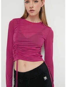 Tričko s dlhým rukávom HUGO dámsky, ružová farba