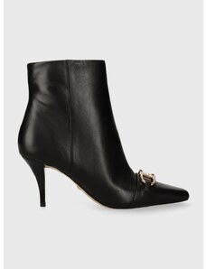 Kožené členkové topánky Guess SILENE dámske, čierna farba, na vysokom podpätku, jemne zateplené, FL8SIL LEA10