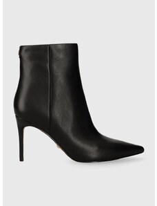 Kožené členkové topánky Guess RICHER dámske, čierna farba, na vysokom podpätku, FL8CHE LEA10