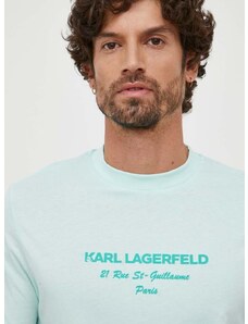 Tričko Karl Lagerfeld pánsky, tyrkysová farba, s nášivkou