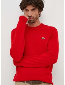 Vlnený sveter Lacoste pánsky, červená farba