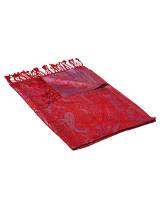 Pranita Hodvábny šál Super veľký Jamavar červený s fialovou farbou