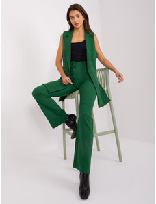 ITALY MODA Zelený elegantný dámsky set s nohavicami a vestou