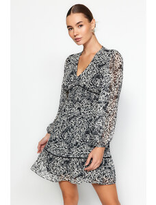 Trendyol Čierna Gipe detailná sukňa volán podšívaná šifónovo tkané šaty