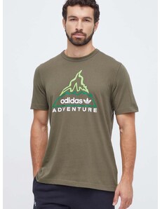 Bavlnené tričko adidas Originals pánsky, hnedá farba, s potlačou