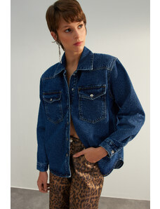 Trendyol Collection Modrá vystužená džínsová košeľová bunda