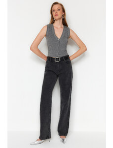 Trendyol Collection Antracitové džínsy so širokým pásom