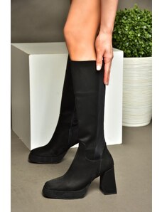 Fox Shoes R282230302 Black Suede Platform Chunky Heel Women's Elastic Back Boots