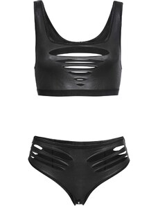 bonprix Podprsenka + nohavičky s prestrihom (2-dielna sada) mokrý vzhľad, farba čierna