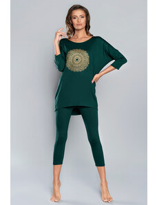 Italian Fashion Zelené dámske pyžamo Mandala, Farba zelená