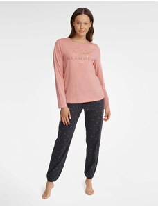 Henderson Ladies Dámske pyžamo s dlhým rukávom Glam 40936-39X ružovo-šedé, Farba ružová-šedá