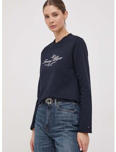 Bavlnené tričko s dlhým rukávom Tommy Hilfiger tmavomodrá farba