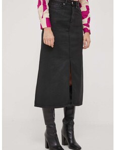 Rifľová sukňa Tommy Hilfiger čierna farba, midi, rovný strih